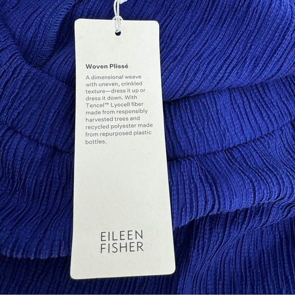 New Eileen Fisher Woven Plisse Wide Leg Ankle Pant Size L Blue $188 - Picture 6 of 15